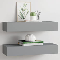 vidaXL Scaffali con Cassetti da Parete 2 pz Grigi 60x23,5x10 cm MDF