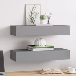 vidaXL Scaffali con Cassetti da Parete 2 pz Grigi 60x23,5x10 cm MDF - Vista aggiuntiva 3