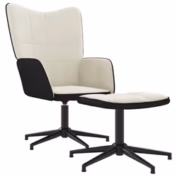 vidaXL Poltrona Relax con Poggiapiedi Bianco Crema in Velluto e PVC - Vista aggiuntiva 2