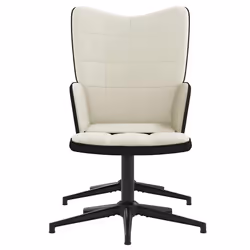 vidaXL Poltrona Relax con Poggiapiedi Bianco Crema in Velluto e PVC - Vista aggiuntiva 3