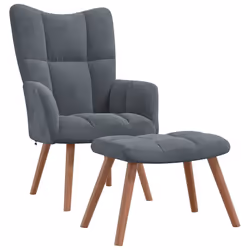 vidaXL Poltrona Relax con Poggiapiedi Grigio Scuro in Velluto - Vista aggiuntiva 2