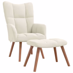 vidaXL Poltrona Relax con Poggiapiedi Bianco Crema in Velluto - Vista aggiuntiva 2
