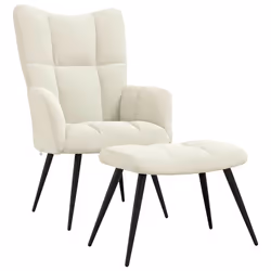 vidaXL Poltrona Relax con Poggiapiedi Bianco Crema in Velluto - Vista aggiuntiva 2