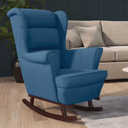 Sedia a Dondolo con Gambe in Massello di Hevea Blu in Vellutocod mxl 119427