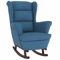 Sedia a Dondolo con Gambe in Massello di Hevea Blu in Vellutocod mxl 119427