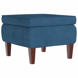 vidaXL Poggiapiedi con Gambe in Legno Blu in Velluto - Vista aggiuntiva 2
