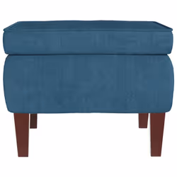 vidaXL Poggiapiedi con Gambe in Legno Blu in Velluto - Vista aggiuntiva 3