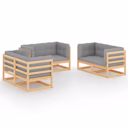 vidaXL Set Divani da Giardino 6 pz con Cuscini Legno Massello Pino - Vista aggiuntiva 2