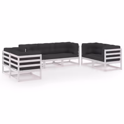 vidaXL Set Divani da Giardino 7 pz con Cuscini Legno Massello di Pino - Vista aggiuntiva 2
