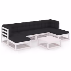 vidaXL Set Salotto Giardino 7pz con Cuscini Bianco Legno Massello Pino - Vista aggiuntiva 2