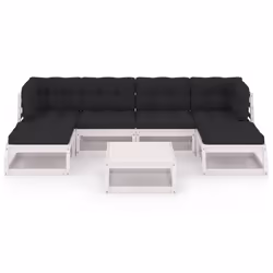 vidaXL Set Salotto Giardino 7pz con Cuscini Bianco Legno Massello Pino - Vista aggiuntiva 3