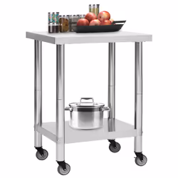 Tavolo da Lavoro Cucina con Ruote 80x30x85 cm in Acciaio Inoxcod mxl 80674 - Vista aggiuntiva 2