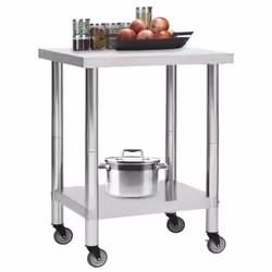 Tavolo da Lavoro Cucina con Ruote 80x45x85 cm in Acciaio Inoxcod mxl 103020 - Vista aggiuntiva 2