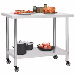 Tavolo da Lavoro Cucina con Ruote 100x60x85 cm in Acciaio Inoxcod mxl 121025 - Vista aggiuntiva 2