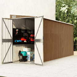 vidaXL Casetta da giardino a muro marrone 118x382x178 cm in acciaio zincato