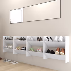 vidaXL Scarpiere a Muro 4 pz Bianche 60x18x60 cm in Legno Multistrato - Vista aggiuntiva 3