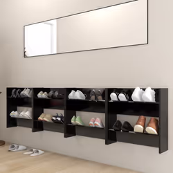 vidaXL Scarpiere a Muro 4 pz Nere 60x18x60 cm in Legno Multistrato - Vista aggiuntiva 3