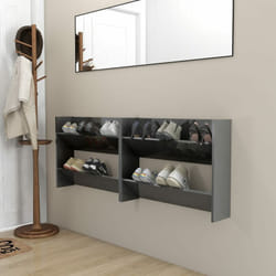 Scarpiere a Muro 2 pz Grigio Lucido 80x18x60 cm in Truciolato Vidaxl 42852