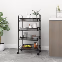 Carrello da Cucina con 4 Ripiani Nero 46x26x64 cm in Ferrocod mxl 80682