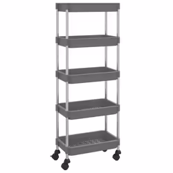 vidaXL Carrello da Cucina 5 Ripiani Grigio 42x29x128 cm Ferro e ABS - Vista aggiuntiva 2