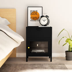 vidaXL Comodino Nero 40x30x54,5 cm in Acciaio e Vetro