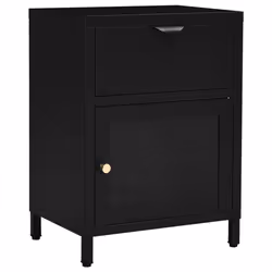 vidaXL Comodino Nero 40x30x54,5 cm in Acciaio e Vetro - Vista aggiuntiva 2