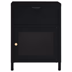 vidaXL Comodino Nero 40x30x54,5 cm in Acciaio e Vetro - Vista aggiuntiva 3