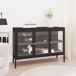 Credenza, Madia per salotto Nera 105x35x70 cm in Acciaio e Vetro Vidaxl