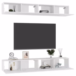 vidaXL Mobili Porta TV 4 pz Bianchi 100x30x30 cm in Legno Multistrato - Vista aggiuntiva 3
