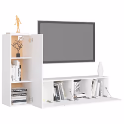 vidaXL Set Mobili Porta TV 3 pz Bianco in Legno Multistrato - Vista aggiuntiva 3