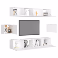 vidaXL Set Mobili Porta TV 6 pz Bianco in Legno Multistrato - Vista aggiuntiva 3