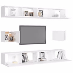 vidaXL Set Mobili Porta TV 6 pz Bianco in Legno Multistrato - Vista aggiuntiva 3