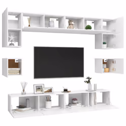 vidaXL Set Mobili Porta TV 8 pz Bianco in Legno Multistrato - Vista aggiuntiva 3