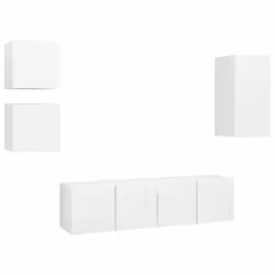vidaXL Set di Mobili Porta TV 5 pz Bianco in Legno Multistrato - Vista aggiuntiva 2