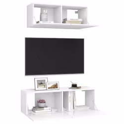 vidaXL Set Mobili Porta TV 2 pz Bianco in Legno Multistrato - Vista aggiuntiva 3