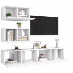 vidaXL Set Mobili Porta TV 4 pz Bianco in Legno Multistrato - Vista aggiuntiva 3