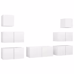 vidaXL Set Mobili Porta TV 7 pz Bianco in Legno Multistrato - Vista aggiuntiva 2