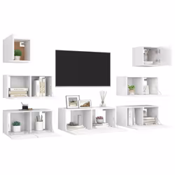 vidaXL Set Mobili Porta TV 7 pz Bianco in Legno Multistrato - Vista aggiuntiva 3