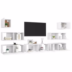 vidaXL Set Mobili Porta TV 7 pz Bianco in Legno Multistrato - Vista aggiuntiva 3