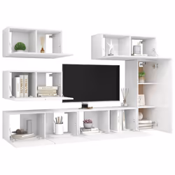 vidaXL Set di Mobili Porta TV 6 pz Bianco in Legno Multistrato - Vista aggiuntiva 3