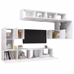 vidaXL Set Mobili Porta TV 8 pz Bianco in Legno Multistrato - Vista aggiuntiva 3