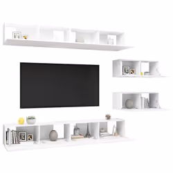 vidaXL Set Mobili Porta TV 6 pz Bianco in Legno Multistrato - Vista aggiuntiva 3