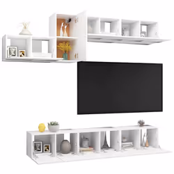 vidaXL Set Mobili Porta TV 7 pz Bianco in Legno Multistrato - Vista aggiuntiva 3