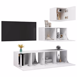 vidaXL Set Mobili Porta TV 4 pz Bianco in Legno Multistrato - Vista aggiuntiva 3