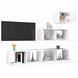 vidaXL Set Mobili Porta TV 4 pz Bianco in Legno Multistrato - Vista aggiuntiva 3