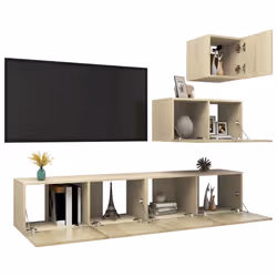vidaXL Set di Mobili Porta TV 4 pz Rovere Sonoma in Legno Multistrato - Vista aggiuntiva 3