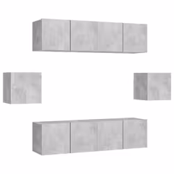 vidaXL Set di Mobili Porta TV 6 pz Grigio Cemento in Legno Multistrato - Vista aggiuntiva 2