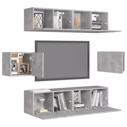 vidaXL Set di Mobili Porta TV 6 pz Grigio Cemento in Legno Multistrato - Vista aggiuntiva 3