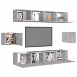 vidaXL Set di Mobili Porta TV 6 pz Grigio Cemento in Legno Multistrato - Vista aggiuntiva 3