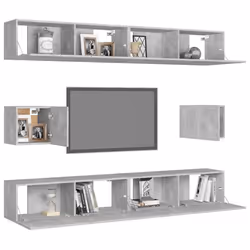 vidaXL Set di Mobili Porta TV 6 pz Grigio Cemento in Legno Multistrato - Vista aggiuntiva 3